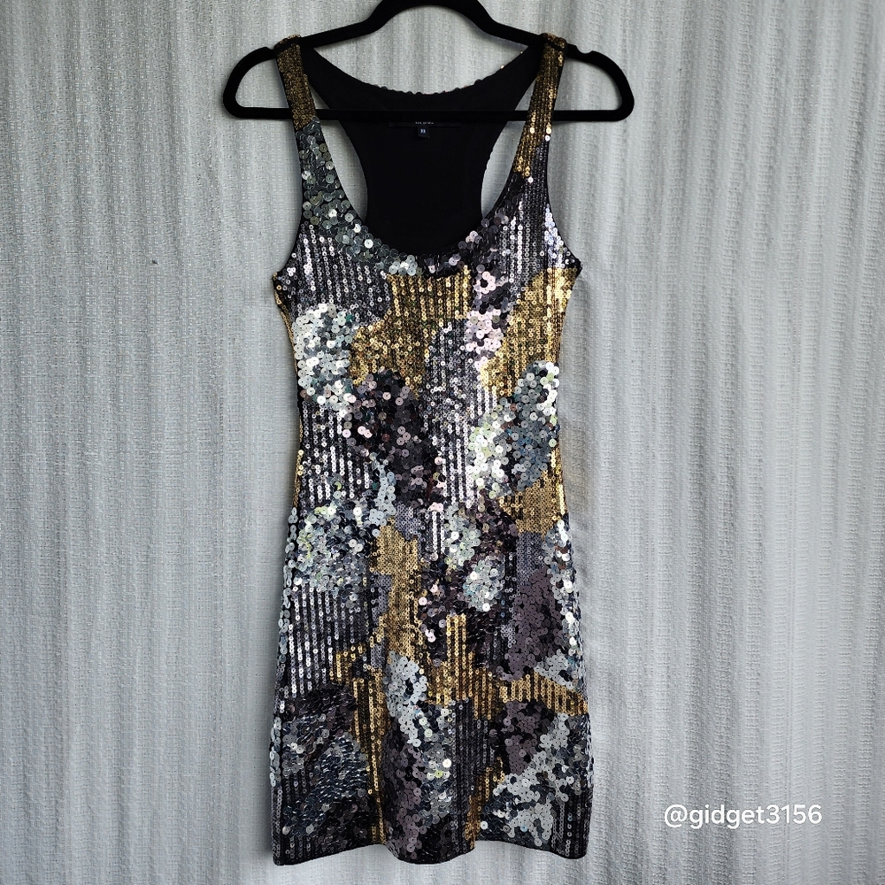 NWOT  GOLD & SILVER SEQUINED MINI DRESS BY BEDO FEMME - SIZE XS
